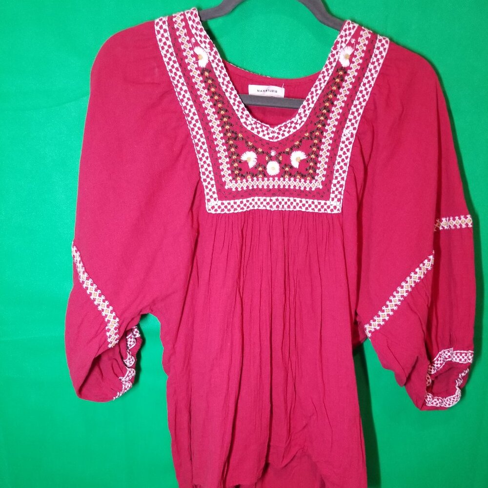 Max Studio Boho Embroidered Womens Size Small Tunic Peasant Retro Colorful